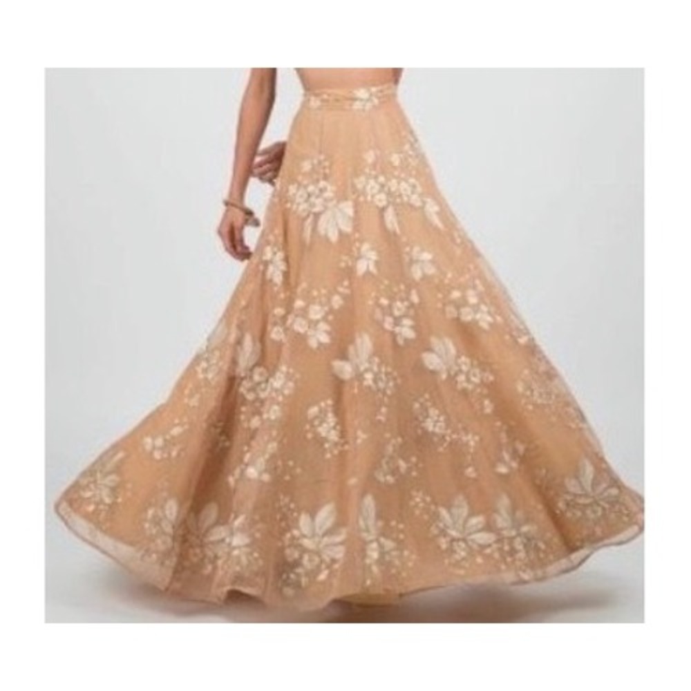 🆕 THE SAREE ROOM Floryn Gold Cream Floral Embroidered Lehengas Maxi Skirt L